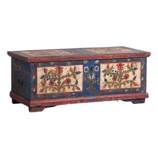 Antique Folk Art Style Blue Chest, 1920s For Sale