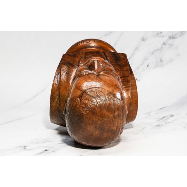 Nice Large Antique Winston Churchill Carved Wood Bust Statue Sculpture Home Decor For Sale - Image 14 of 15