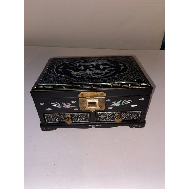 Vintage Korean Jewelry Box Black Lacquer With Mother of Pearl Inlay Chairish