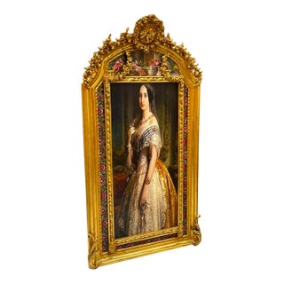 Baroque Portrait Painting – Hand-Gilded Gold Leaf Frame With Cherub & Floral Details For Sale