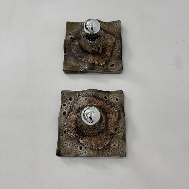 Mid-Century Wavy Ceramic Wall Lamps, 1970s, Set of 2 For Sale - Image 6 of 18