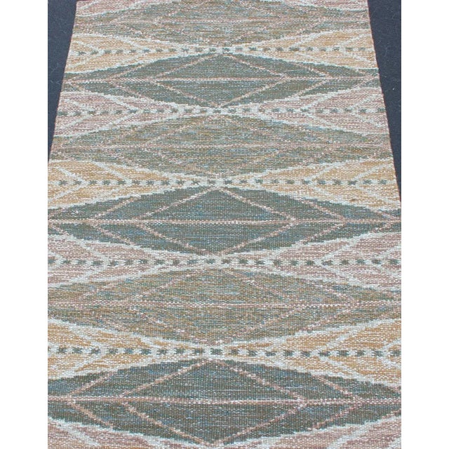 Mid-Century Modern Keivan Woven Arts Scandinavian Flat-Weave Rug With Brown and Green 3'2 X 4'11 For Sale - Image 3 of 9