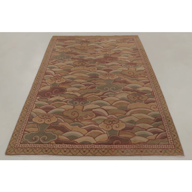 Handwoven in cotton circa 1950–1960, this 6x8 vintage European flatweave rug blends Chinoiserie-inspired pictorial motifs...