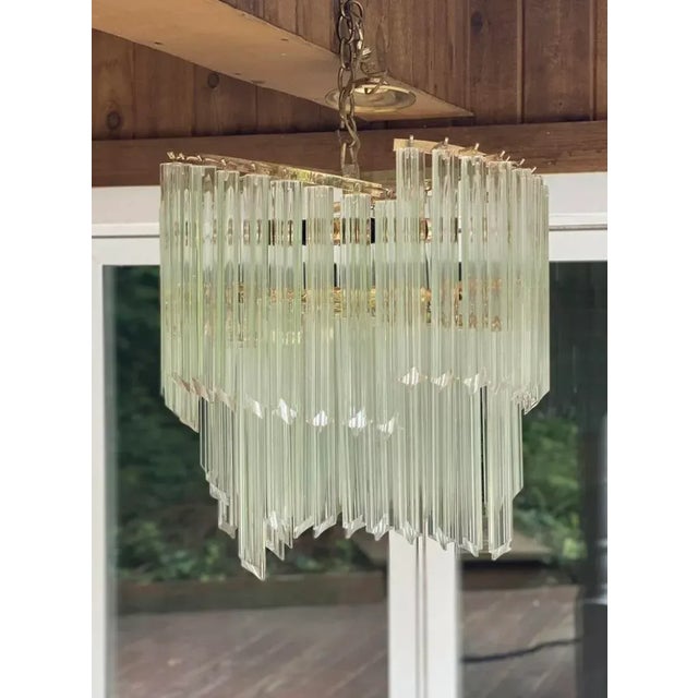 1970s Venini Italian Murano Quattro Glass Prism Chandelier For Sale - Image 9 of 9
