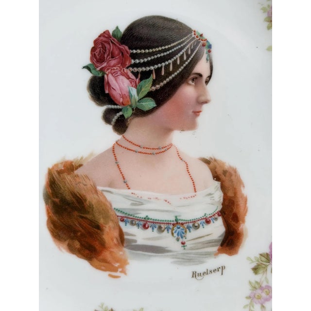 Large Royal Vienna Style Porcelain Portrait Plate in Gilt Metal Frame For Sale - Image 4 of 14