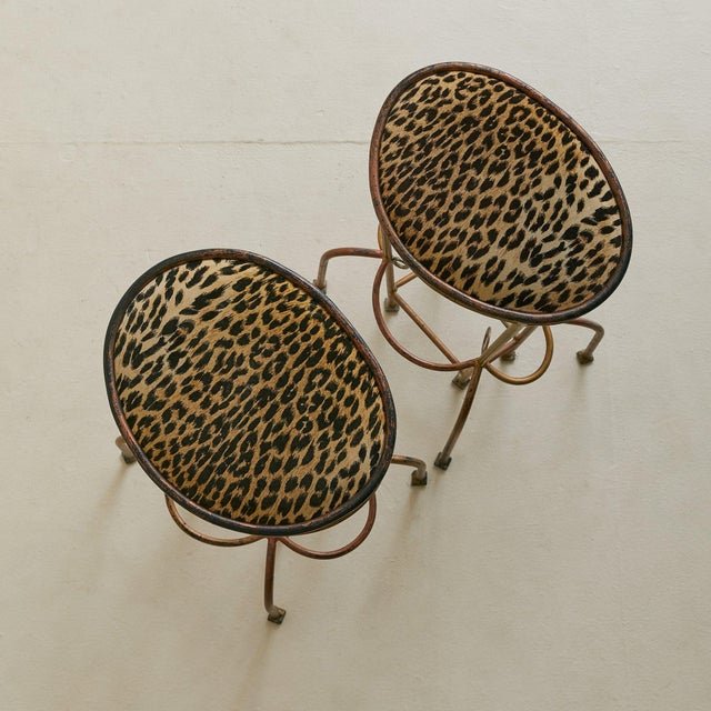 Vintage Custom Italian Metal Bar Stool with Leopard Upholstery - 2 Available For Sale - Image 16 of 18
