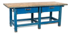 Late 19th Century Rustic Blue Painted Work Table With Two Metal Drawers
