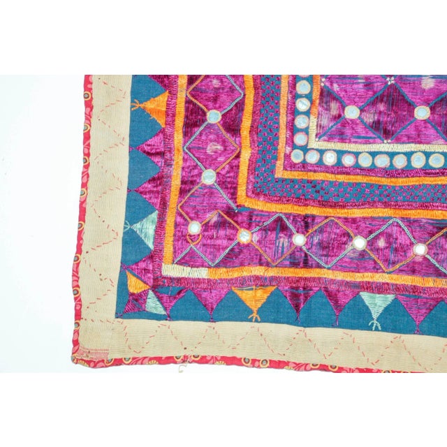 Vintage Banjara Ethnic Embroidered Chaakla With Mirrors, Wall Hanging, India For Sale In Palm Springs - Image 6 of 13