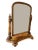 Arched mirror frame with painted decoration flanked by columns with turned finials, shaped platform base. Flat bun feet.