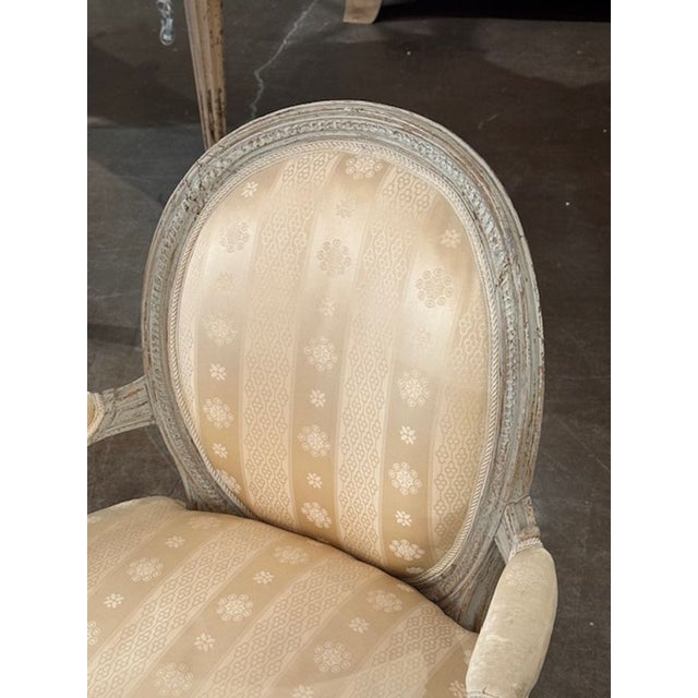 18th Century French Louis XVI Carved and Painted Armchair For Sale - Image 4 of 7