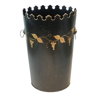 Tall Vintage Scalloped Tole Painted Umbrella Stand Bucket For Sale