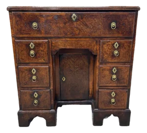18th Century English George III Burl Walnut Kneehole Desk