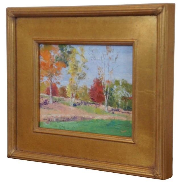 Oil on canvas impressionist painting by Dayton, Ohio artist Susie King featuring a Autumn or Fall landscape of trees....