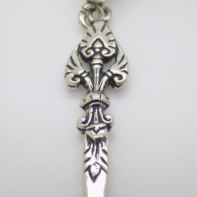 Vintage Italian Handmade Genuine Silver Decorative Dessert Fork With Tassel For Sale - Image 6 of 10