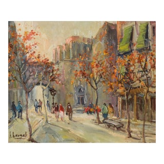 Impressionist Autumn Cityscape, Late 20th-Century, Oil on Canvas, Framed For Sale