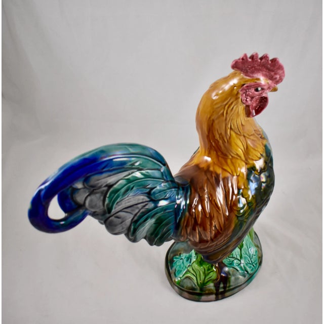 Figurative Minton English Majolica John Henk Standing Rooster Figure, Circa 1910 For Sale - Image 3 of 13