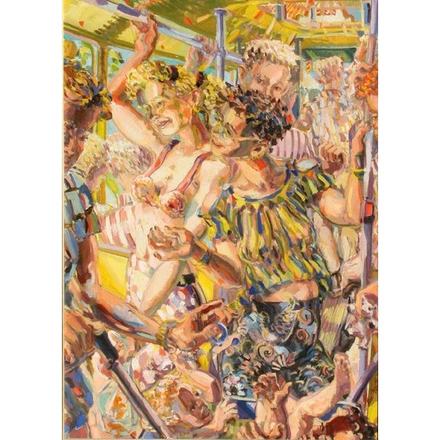 Artist: Ken Mabrey Title: Subway Riders Year: circa 1995 Medium: Oil on Canvas, signed l.r. Size: 50 x 36 inches [127 x...