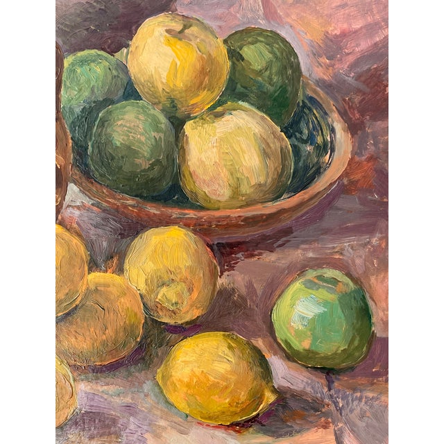 Vintage Oil Painting Still Life With Apples & Lemons, 1984 For Sale - Image 11 of 13