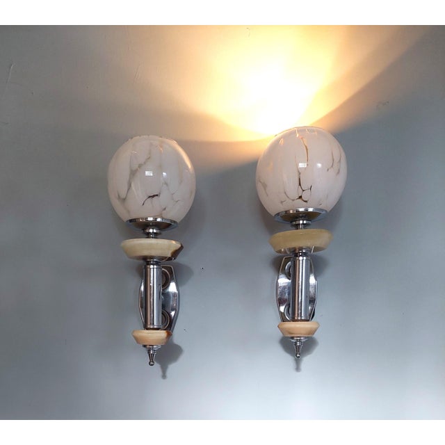 Art Deco Style Torchere Wall Lamps, 1960s, Set of 2 For Sale - Image 6 of 7