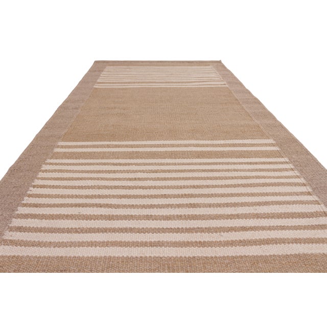 Rug & Kilim Rug & Kilim’s All-Natural Scandinavian Style Kilim in Beige Brown Geometric Pattern - 8x10 For Sale - Image 4 of 6