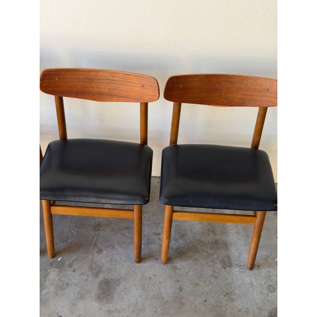 1960s Set of 4 Danish Teak Dining Chairs With Black Leather Seats | Mid-Century Modern 1960s For Sale - Image 5 of 11