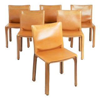 Model 412 CAB Dining Chairs in Cognac Leather by Mario Bellini for Cassina, 1990s, Set of 6 For Sale