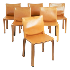 Model 412 CAB Dining Chairs in Cognac Leather by Mario Bellini for Cassina, 1990s, Set of 6