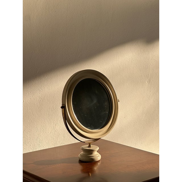 Glass Table Mirror in Laquered Wood and Metal with Marble Base, 1970s For Sale - Image 7 of 12