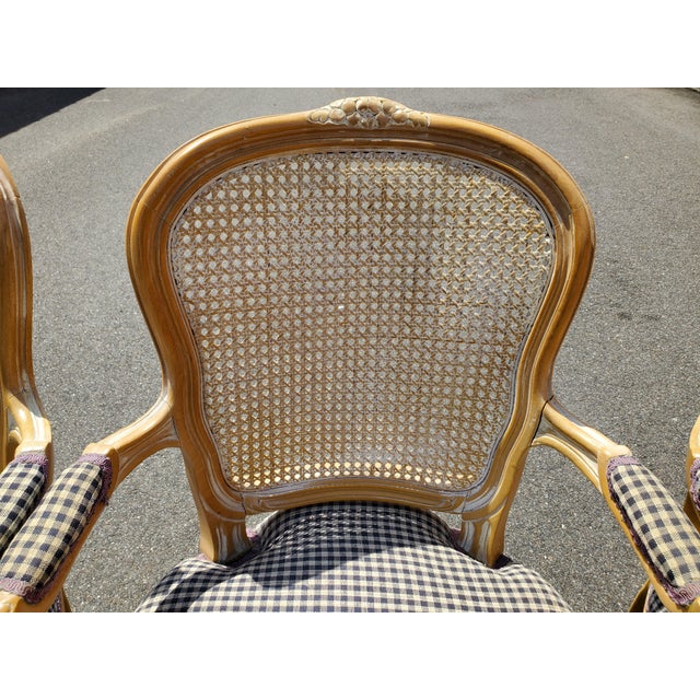 Wood Mid 20th Century French Provincial Louis XV Style Cane Backed Fauteuils Arm Chairs For Sale - Image 7 of 17