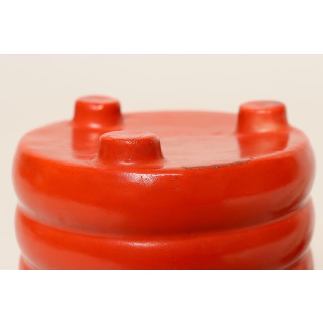 Vintage Czech Bohemian Orange Art Pottery Ribbed Lidded Canister by Erphila For Sale - Image 15 of 17