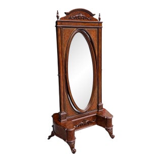 Late 20th Century Maitland Smith 81.5" Tall Wood W/Leather Accents Cheval Mirror For Sale