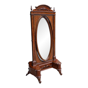 Late 20th Century Maitland Smith 81.5" Tall Wood W/Leather Accents Cheval Mirror