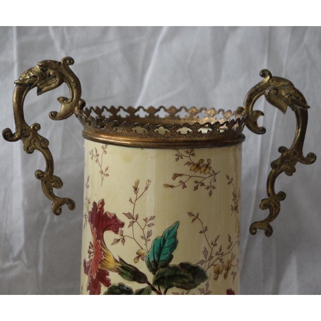 Yellow Ceramic & Bronze Vases with Floral Decor, 1930s, Set of 2 For Sale - Image 10 of 18