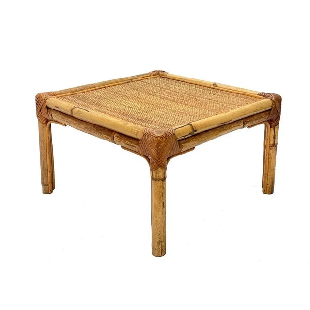 Amazing Mid-Century Modern Italian bamboo and rattan squared coffee table. This wonderful item was designed by Vivai del...