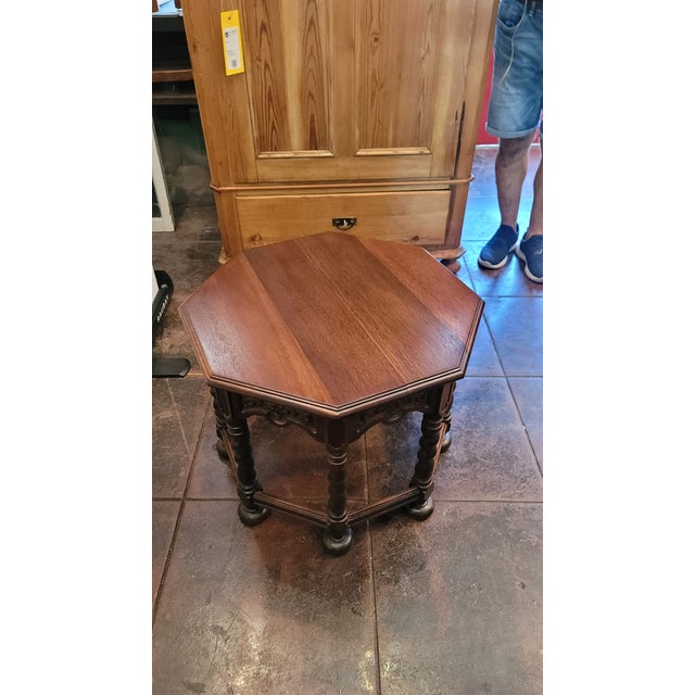 1920s Walnut Octagonal English Tudor Barley Twist/ Spanish Revival For Sale In San Diego - Image 6 of 7