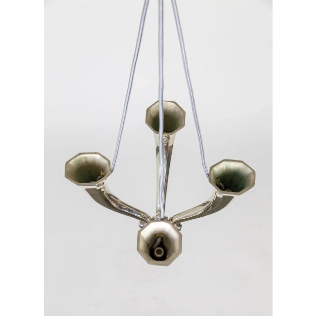 Early 20th Century Silver Plated Solid Bronze 4-Light Horn Chandelier For Sale - Image 9 of 11