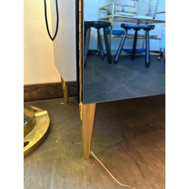 Metal EFFETTO VETRO Italian Blue Tinted Mirror Cabinet For Sale - Image 7 of 10