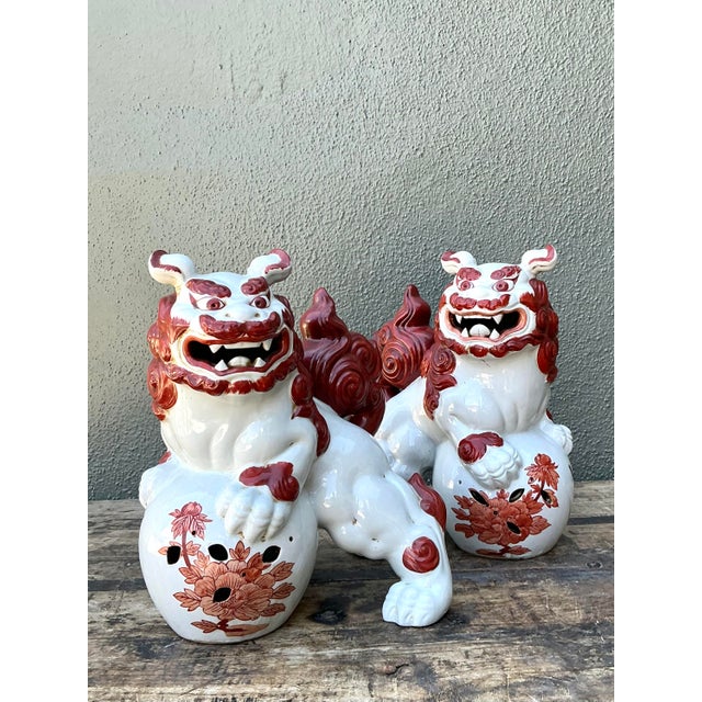 Late 20th Century Vintage Asian Glazed Ceramic Foo Dogs - Set of 2 For Sale - Image 5 of 12