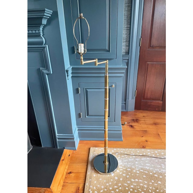 Vintage 1980s Bamboo Form Brass and Chrome Floor Lamp For Sale - Image 9 of 13