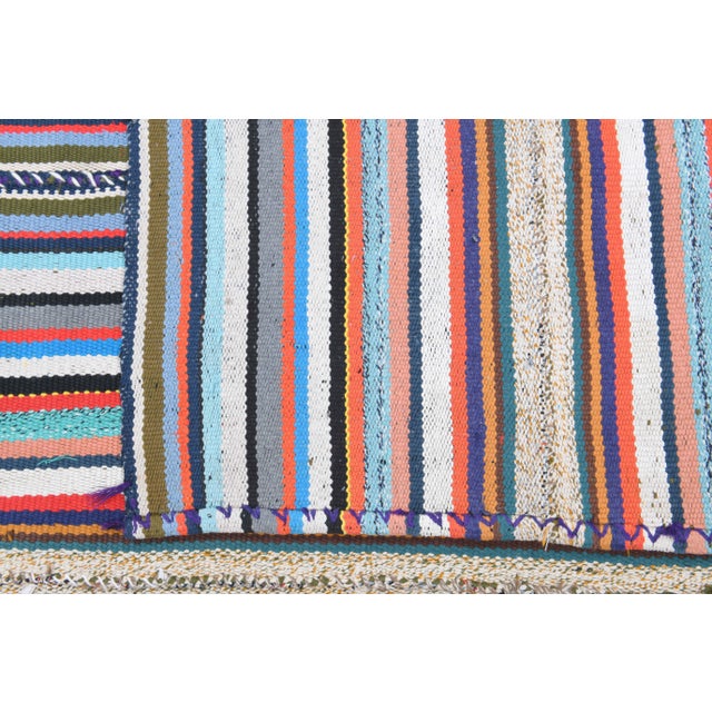 Vintage Turkish Oushak Handmade Wool Cotton Pink Kilim Area Rug For Sale - Image 10 of 11