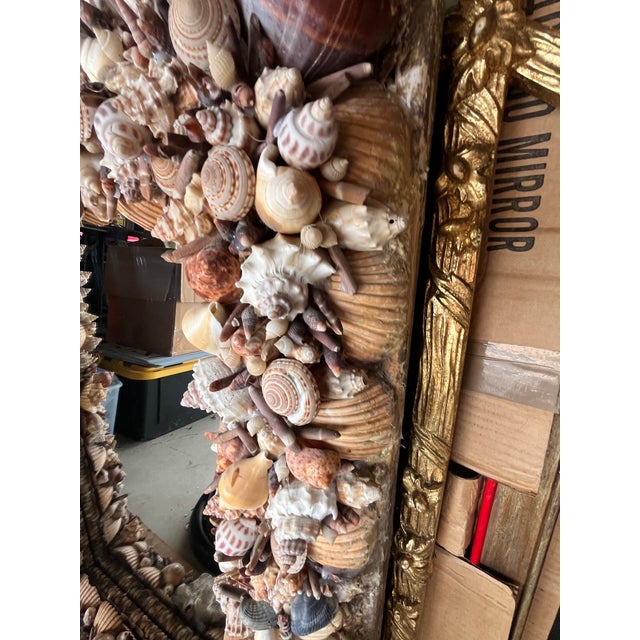 Vintage Coastal Seashell Wall Mirror – Handcrafted Shell Art For Sale - Image 6 of 10