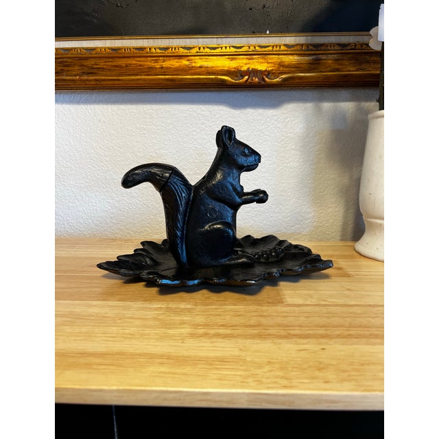 Metal Vintage Cast Aluminum Squirrel Nutcracker With Leaf Tray | Rustic Woodland Serving Piece For Sale - Image 7 of 7