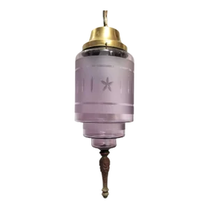 Hollywood Regency Hanging Pendant Light With Purple Etched Glass
