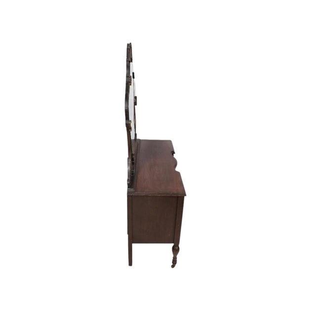 Victorian Antique Victorian Inlaid Mahogany Vanity W/ Tri-Fold Mirror, Refinished Top For Sale - Image 3 of 10