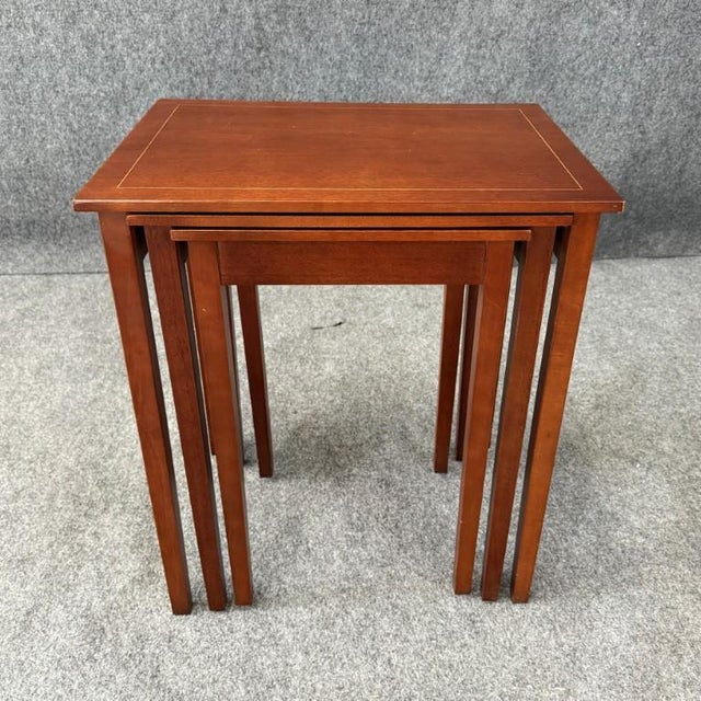 Brown Late 20th Century Set of 3 Inlaid Mahogany Nesting Tables For Sale - Image 8 of 18