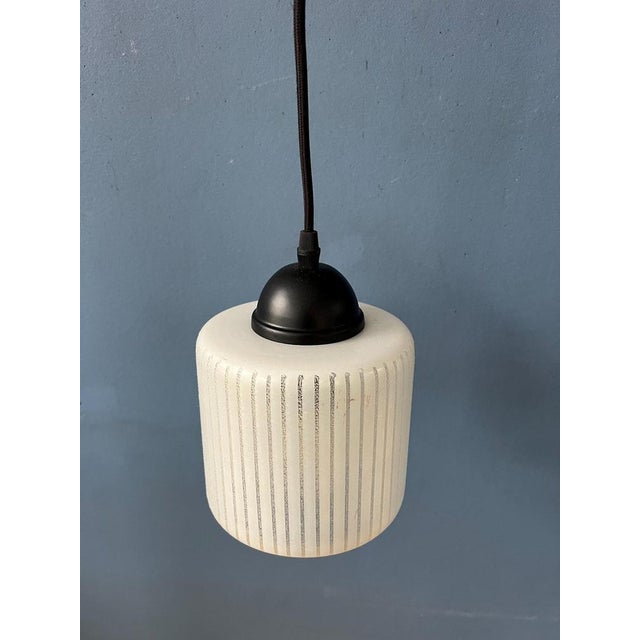 Glass Mid-Century Round Striped Glass Pendant Lamp For Sale - Image 7 of 11