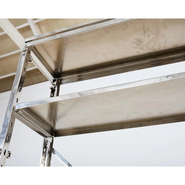 Industrial Style Polished Steel Library Etagere Bookcase With Step For Sale - Image 9 of 12