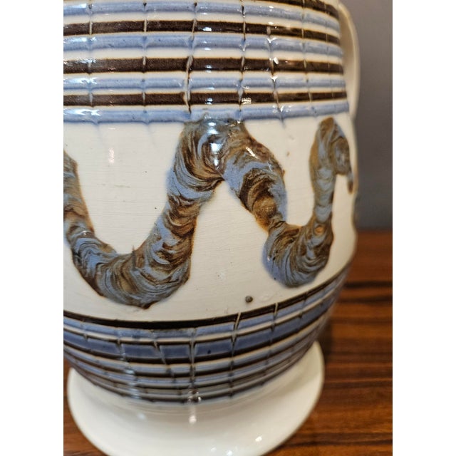Blue English Mocha Pottery Creamware Earthworm Jug For Sale - Image 8 of 10