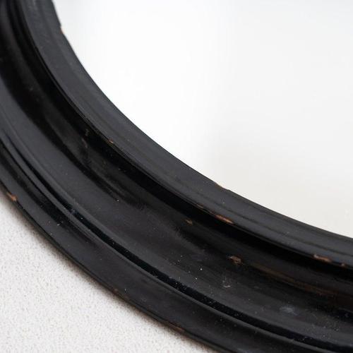 Paint Early 20th Century Wall Mirror with Lacquered Black Oval Frame, 1940s For Sale - Image 7 of 16