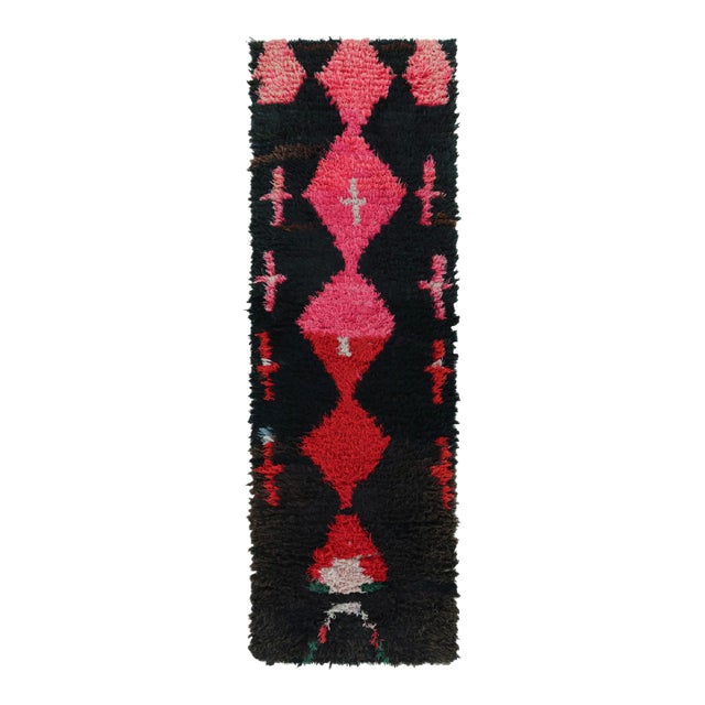 Vintage Moroccan Runner Rug in Black With Geometric Patterns, From Rug & Kilim For Sale
